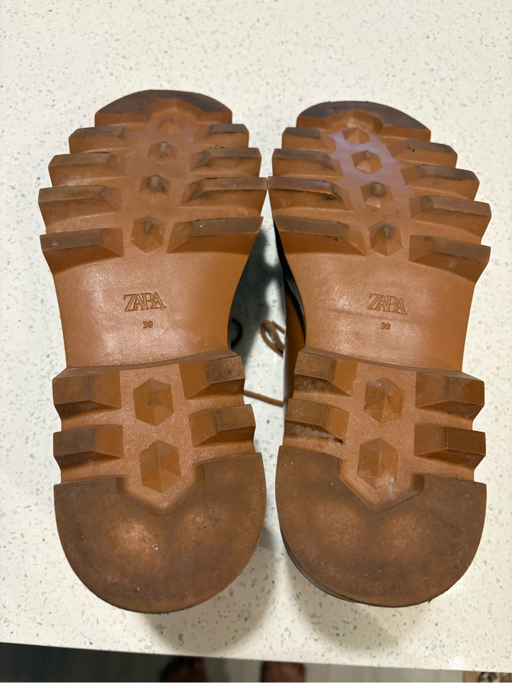 Zara Tan Leather Lace-Up Women’s Loafers - Picture 4 of 4